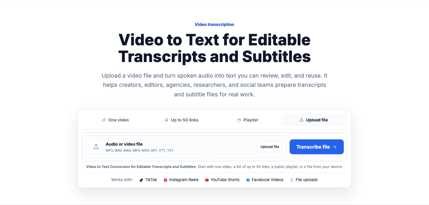 VidiRelay video to text interface with transcript preview, timestamps, and export options for multiple file types